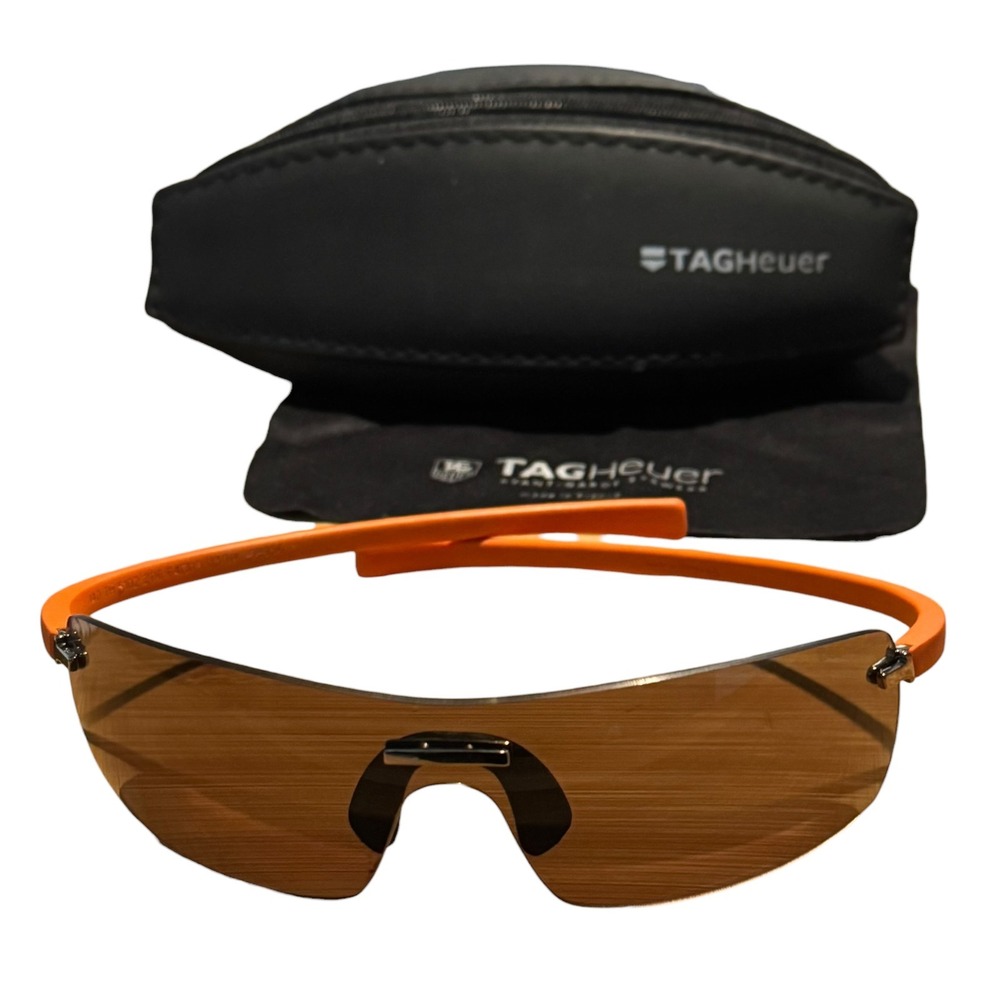 Tag Heuer Zenith orange rimless shield sunglasses wrap frame Y2K sport cycling